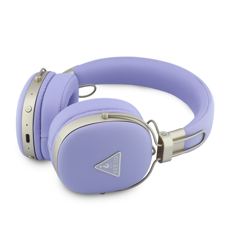 Guess PU Grained Triangle Gold Metal Logo ENC Bezdrátová Sluchátka Purple