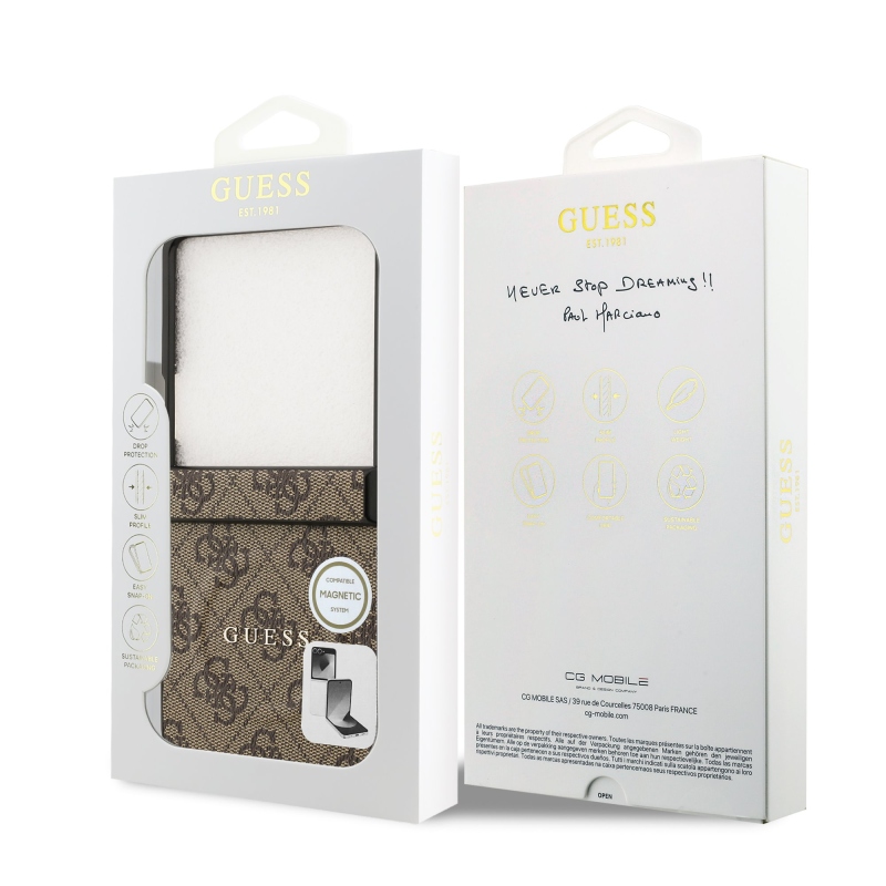Guess PU Leather 4G Colored Ring Magnetic Zadní Kryt pro Samsung Galaxy Z Flip 7 Brown