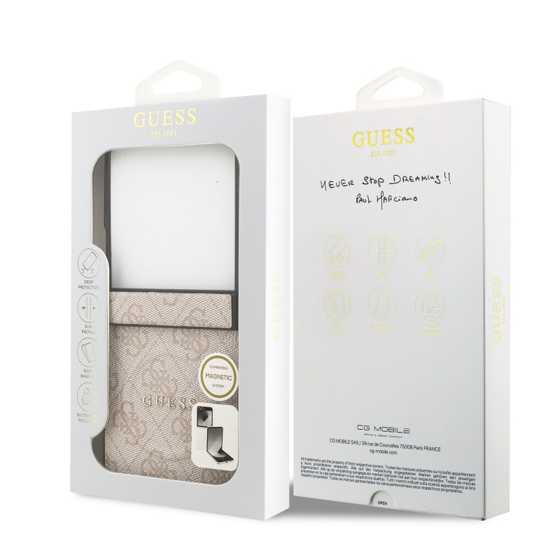 Guess PU Leather 4G Colored Ring Magnetic Zadní Kryt pro Samsung Galaxy Z Flip 7 Pink