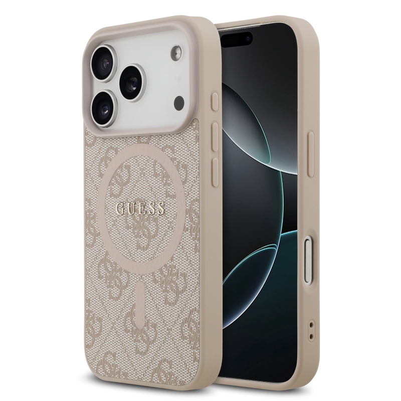 Guess PU Leather 4G Colored Ring MagSafe Zadní Kryt pro iPhone 17 Pro Pink