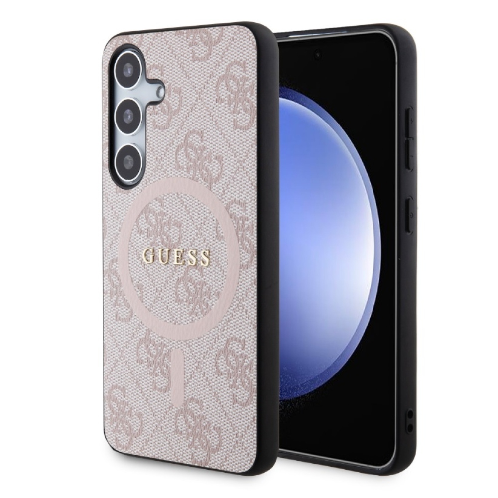 Guess PU Leather 4G Colored Ring MagSafe Zadní Kryt pro Samsung Galaxy S24 Pink