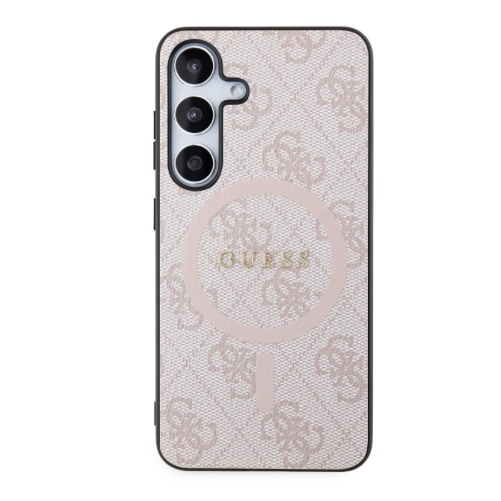 Guess PU Leather 4G Colored Ring MagSafe Zadní Kryt pro Samsung Galaxy S24 Pink