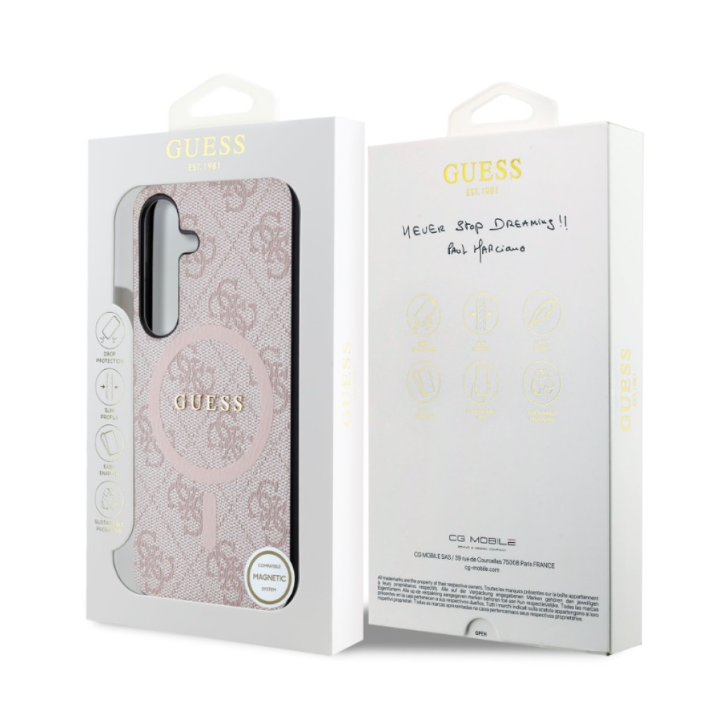 Guess PU Leather 4G Colored Ring MagSafe Zadní Kryt pro Samsung Galaxy S24 Pink