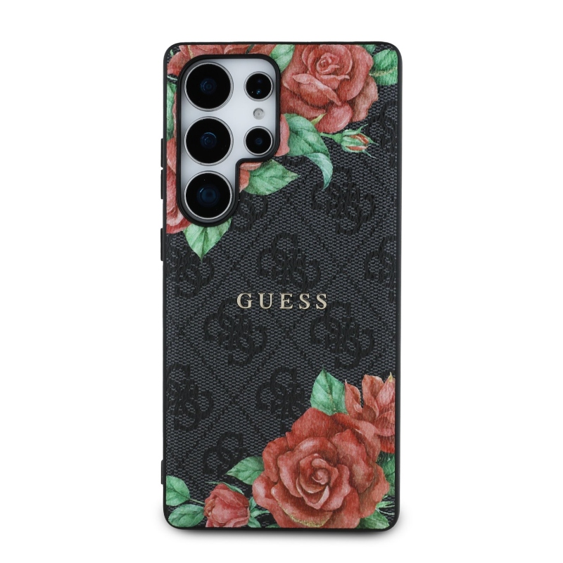 Guess PU Leather 4G Flowers Print Metal Classic Logo MagSafe Zadní Kryt pro Samsung Galaxy S25 Ultra Black