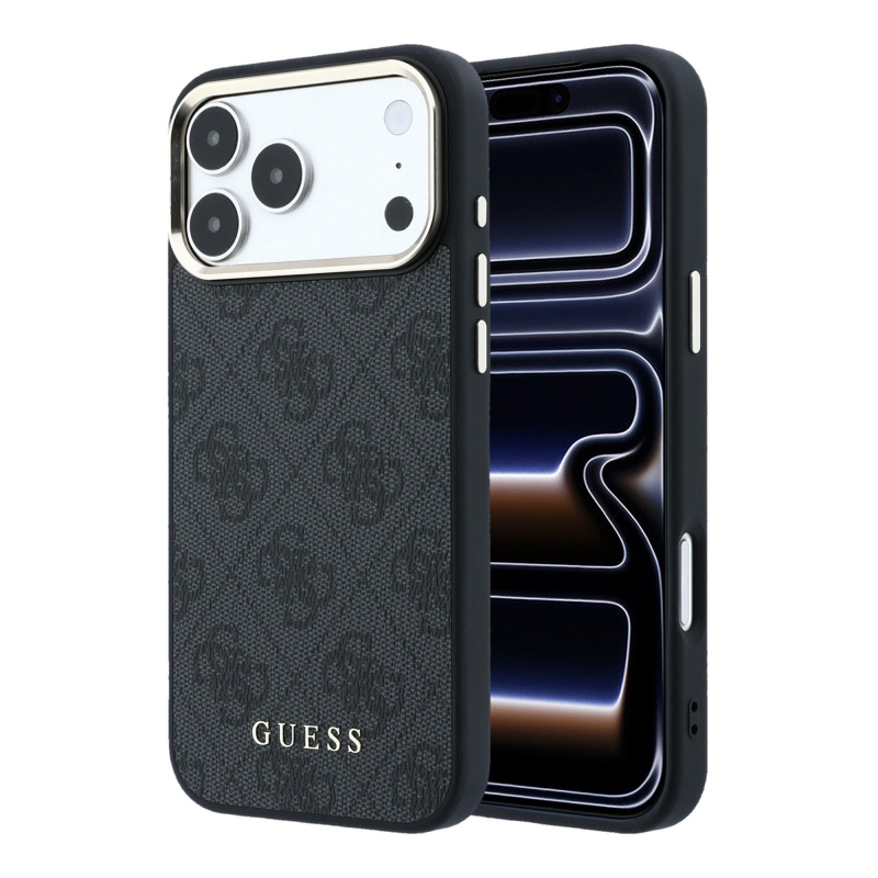 Guess PU Leather 4G Gold Frame MagSafe Zadní Kryt pro iPhone 18 Pro Black