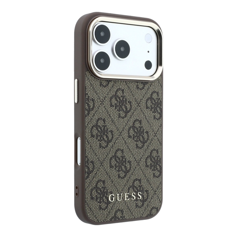 Guess PU Leather 4G Gold Frame MagSafe Zadní Kryt pro iPhone 18 Pro Brown