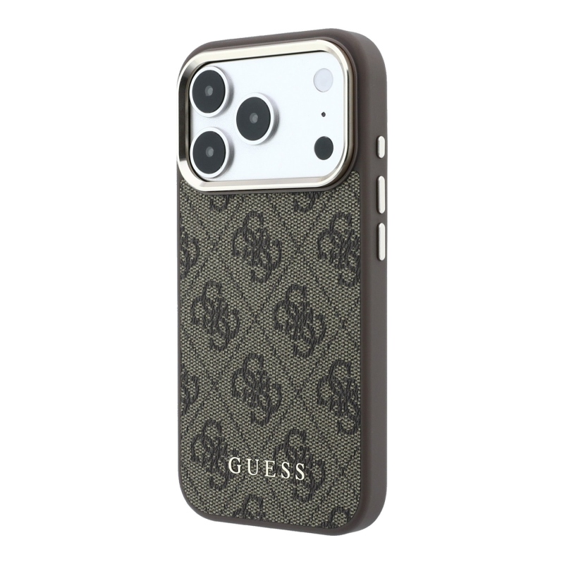 Guess PU Leather 4G Gold Frame MagSafe Zadní Kryt pro iPhone 18 Pro Brown