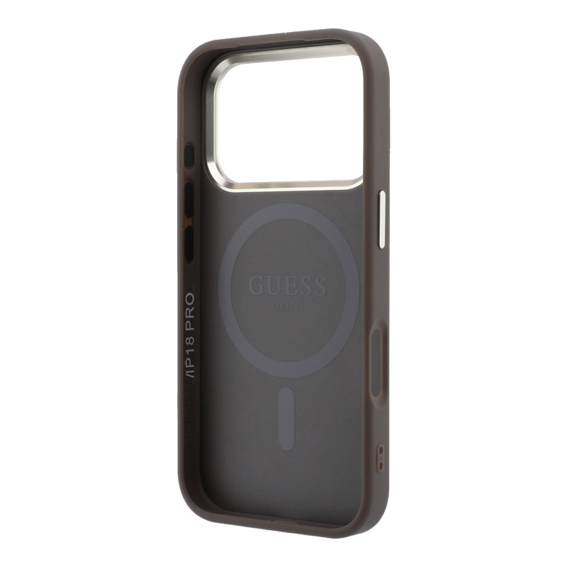 Guess PU Leather 4G Gold Frame MagSafe Zadní Kryt pro iPhone 18 Pro Brown
