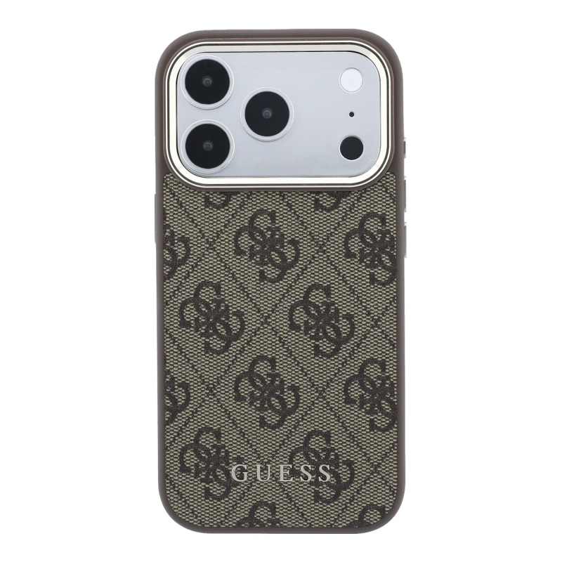 Guess PU Leather 4G Gold Frame MagSafe Zadní Kryt pro iPhone 18 Pro Max Brown
