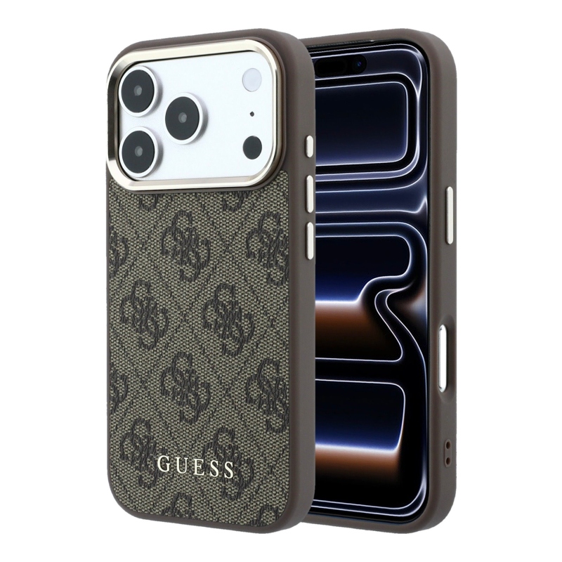 Guess PU Leather 4G Gold Frame MagSafe Zadní Kryt pro iPhone 18 Pro Max Brown