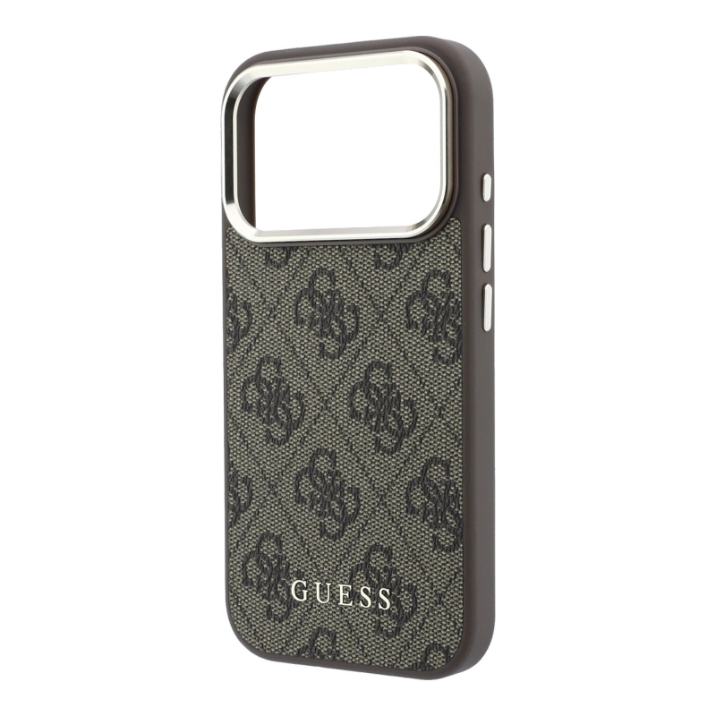 Guess PU Leather 4G Gold Frame MagSafe Zadní Kryt pro iPhone 18 Pro Max Brown