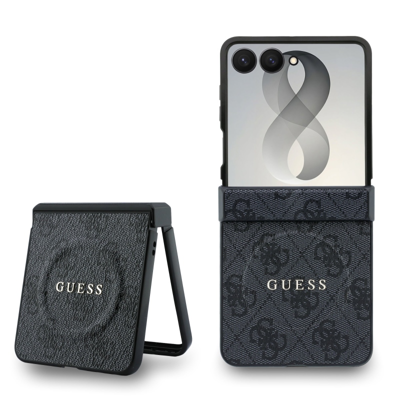 Guess PU Leather 4G Magnetic Zadní Kryt pro Samsung Galaxy Z Flip 8 Black