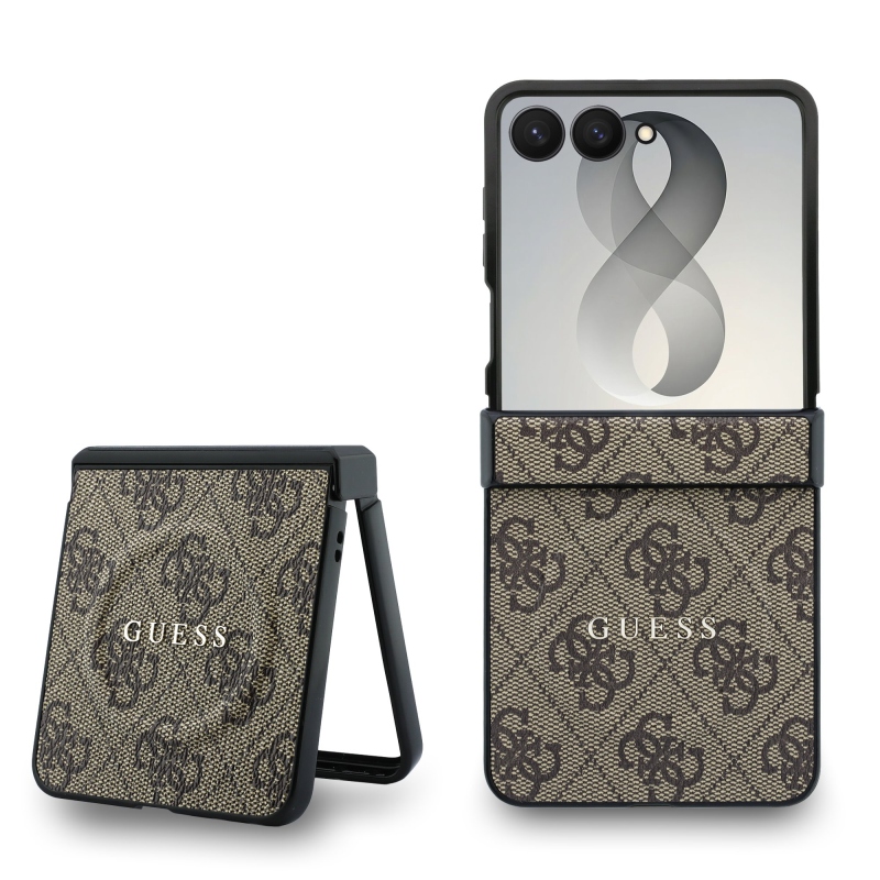 Guess PU Leather 4G Magnetic Zadní Kryt pro Samsung Galaxy Z Flip 8 Brown