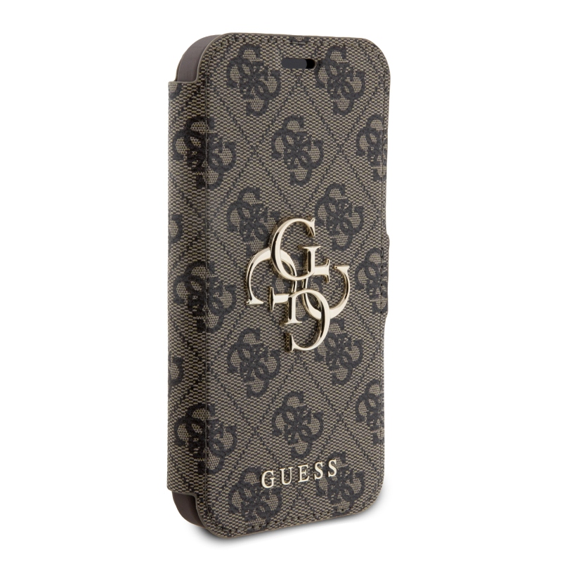 Guess PU Leather 4G Metal Logo Book Pouzdro pro iPhone 15 Pro Max Brown