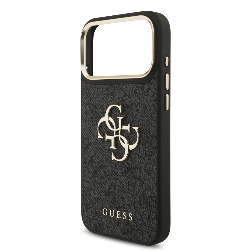 Guess PU Leather 4G Metal Logo Gold Frame Zadní Kryt pro iPhone 18 Pro Max Black