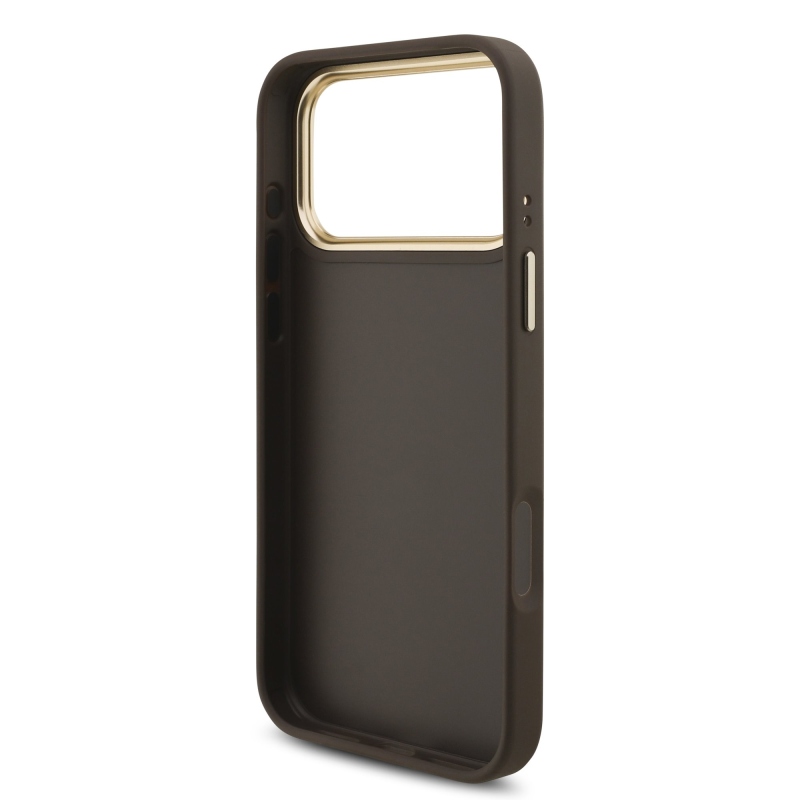 Guess PU Leather 4G Metal Logo Gold Frame Zadní Kryt pro iPhone 18 Pro Max Brown