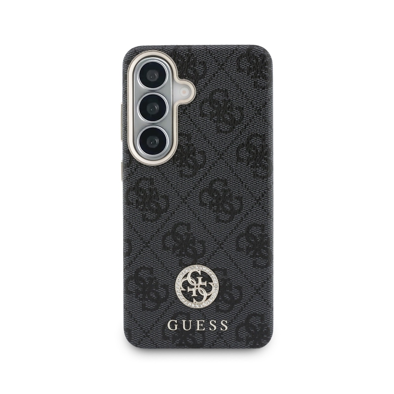 Guess PU Leather 4G Strass Logo Gold Frame Magnetic Zadní Kryt pro Samsung Galaxy S26 Black