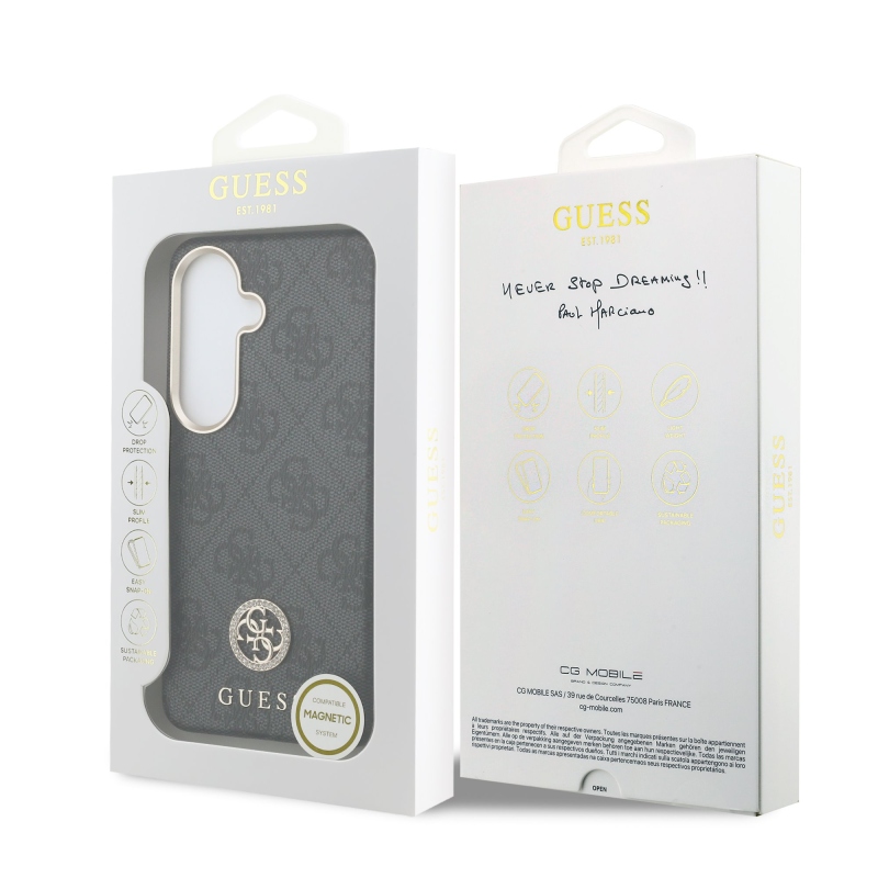 Guess PU Leather 4G Strass Logo Gold Frame Magnetic Zadní Kryt pro Samsung Galaxy S26 Black