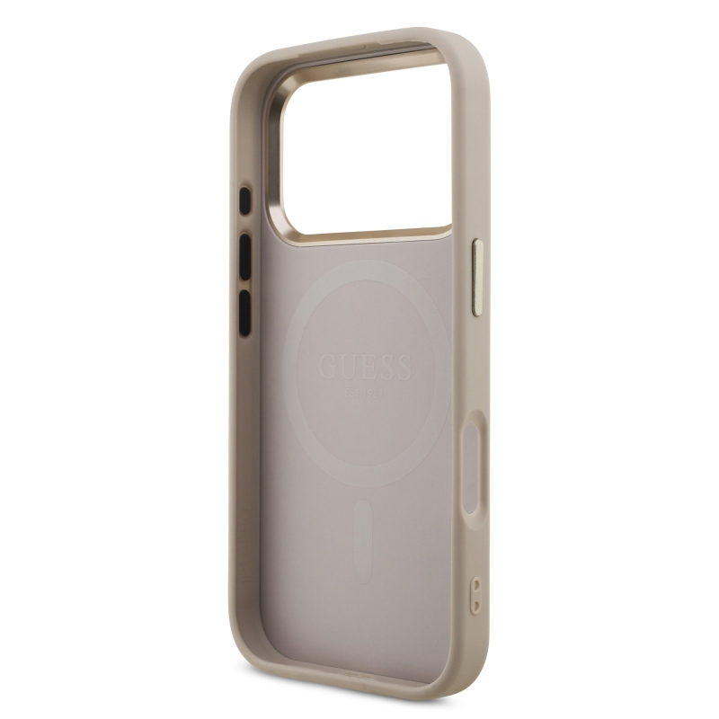 Guess PU Leather 4G Strass Triangle Logo Gold Frame MagSafe Zadní Kryt pro iPhone 18 Pro Pink