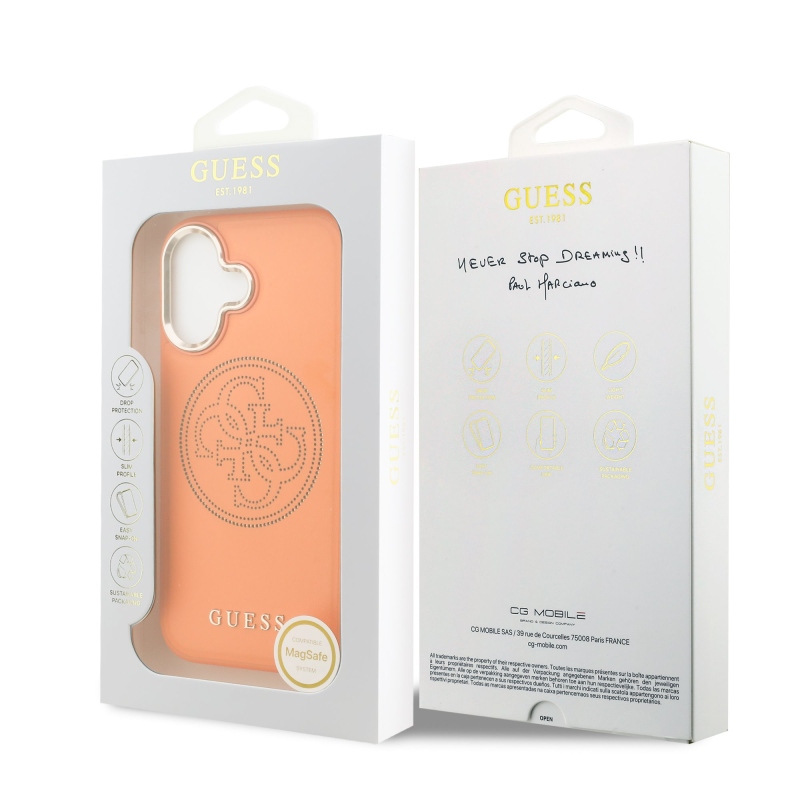 Guess PU Perforated 4G Zadní Kryt pro iPhone 17 Orange