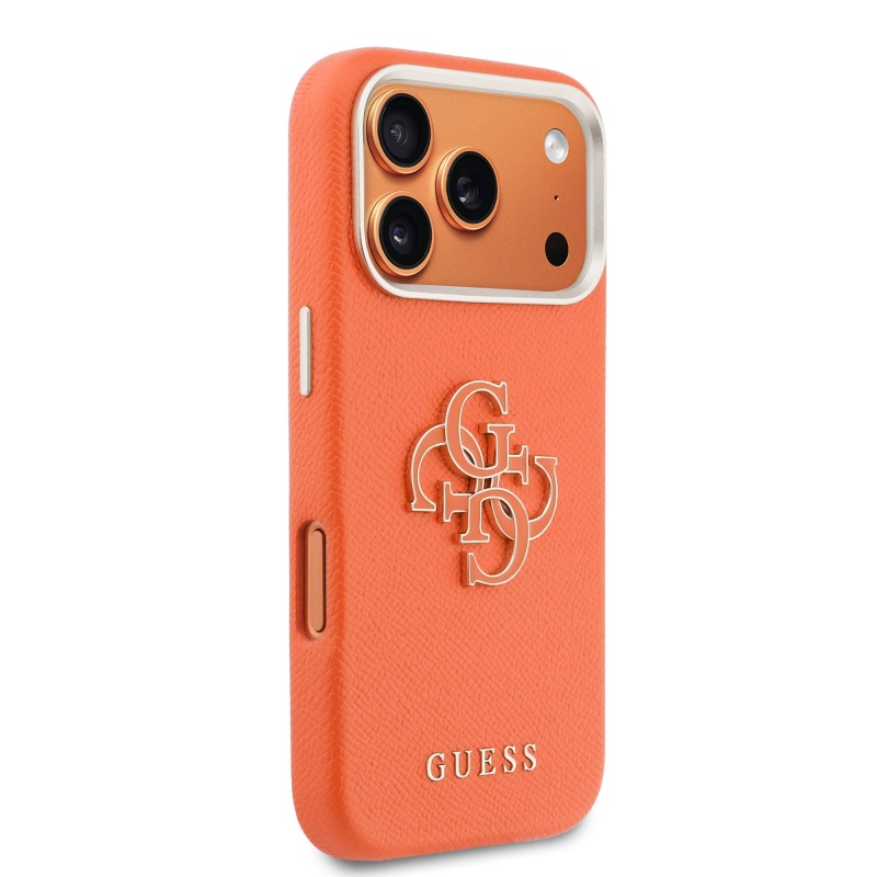 Guess PU Resin Logo Zadní Kryt pro iPhone 17 Pro Orange