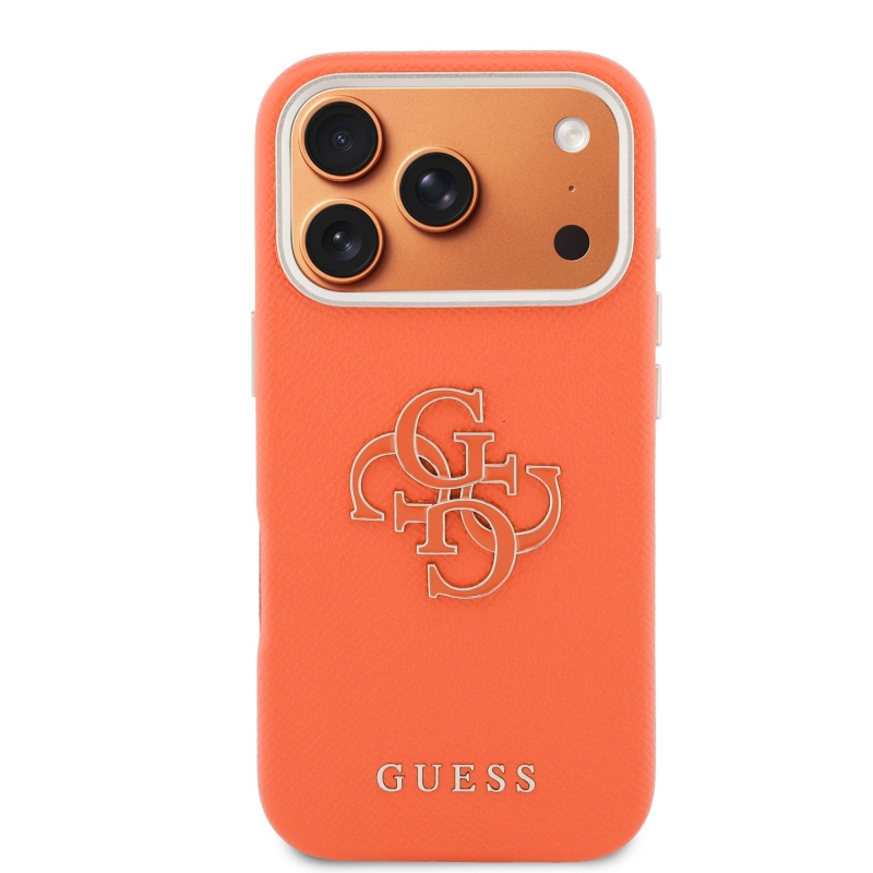Guess PU Resin Logo Zadní Kryt pro iPhone 17 Pro Orange