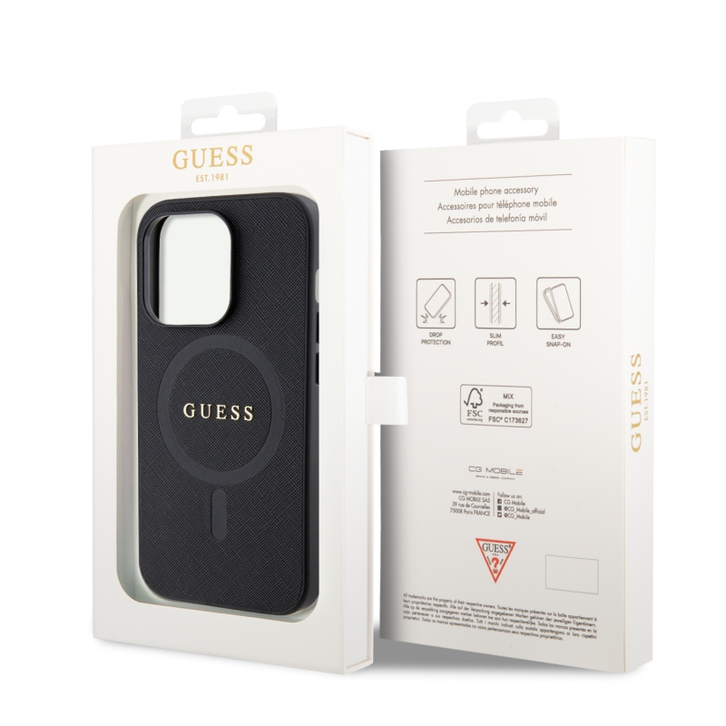 Guess PU Saffiano MagSafe Zadní Kryt pro iPhone 15 Pro Max Black