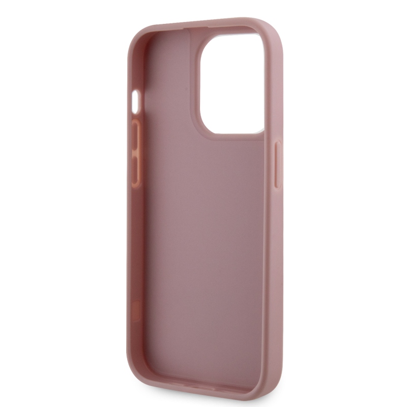 Guess Rhinestones Triangle Metal Logo Kryt pro iPhone 15 Pro Pink