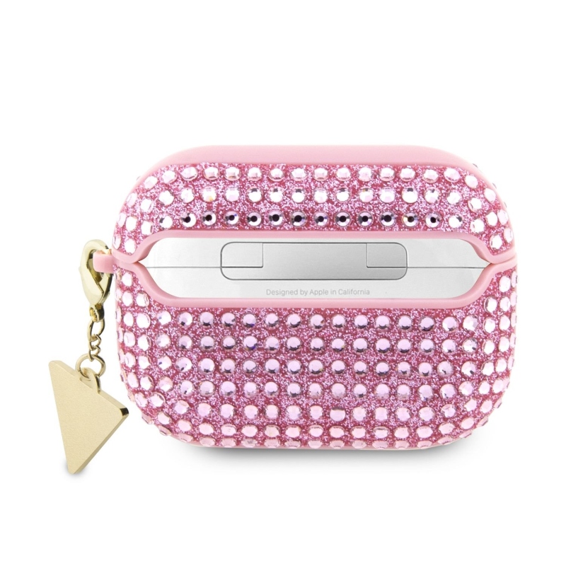 Guess Rhinestones Triangle Metal Logo Pouzdro pro Airpods Pro 2 Pink