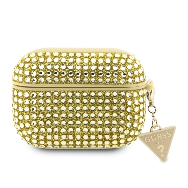 Guess Rhinestones Triangle Metal Logo Pouzdro pro AirPods Pro Gold