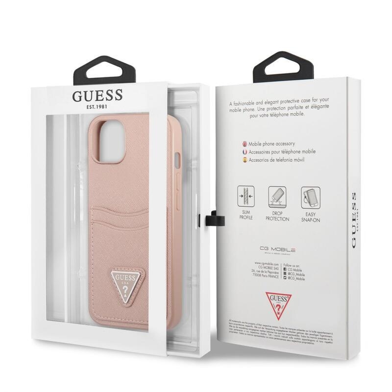 Guess saffiano gelový obal s pevnými zády na iPhone 13 mini - růžový