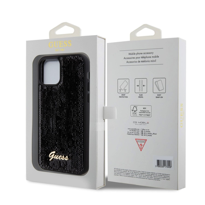 Guess Sequin Script Logo Zadní Kryt pro iPhone 12/12 Pro Black