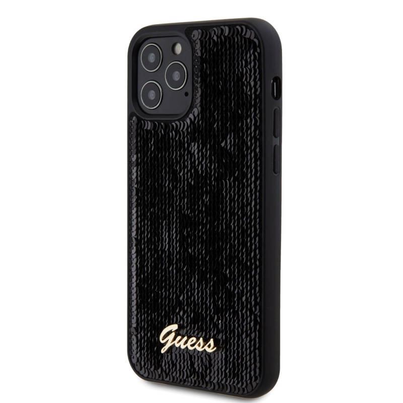 Guess Sequin Script Logo Zadní Kryt pro iPhone 12/12 Pro Black