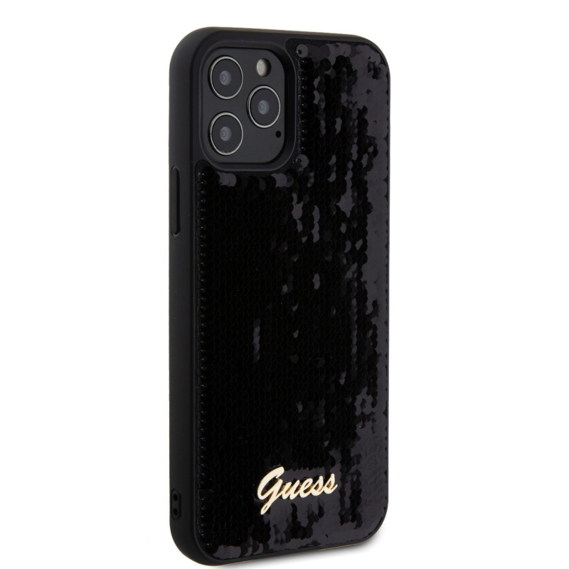 Guess Sequin Script Logo Zadní Kryt pro iPhone 12/12 Pro Black