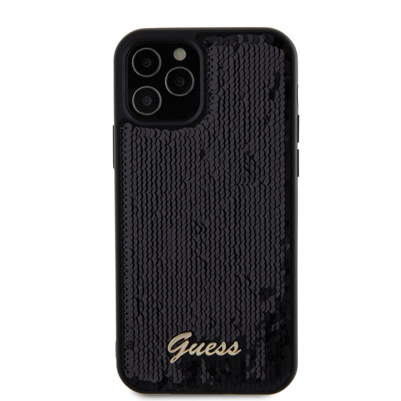 Guess Sequin Script Logo Zadní Kryt pro iPhone 12/12 Pro Black