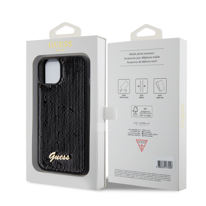 Guess Sequin Script Logo Zadní Kryt pro iPhone 13 Black