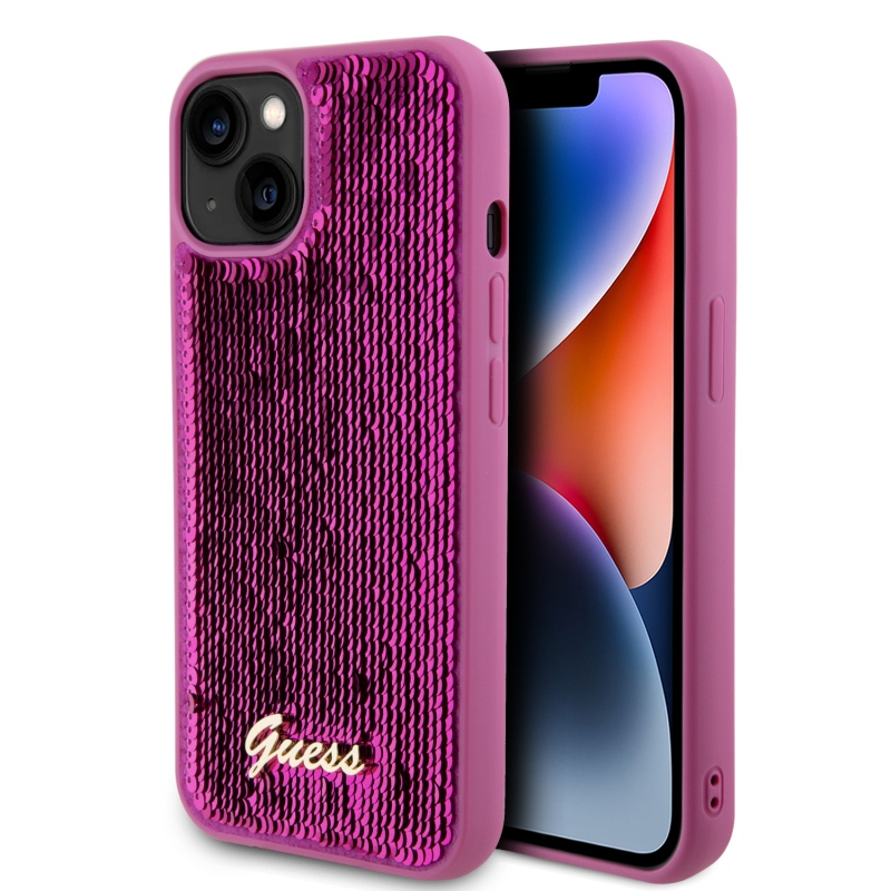 Guess Sequin Script Logo Zadní Kryt pro iPhone 13 Magenta