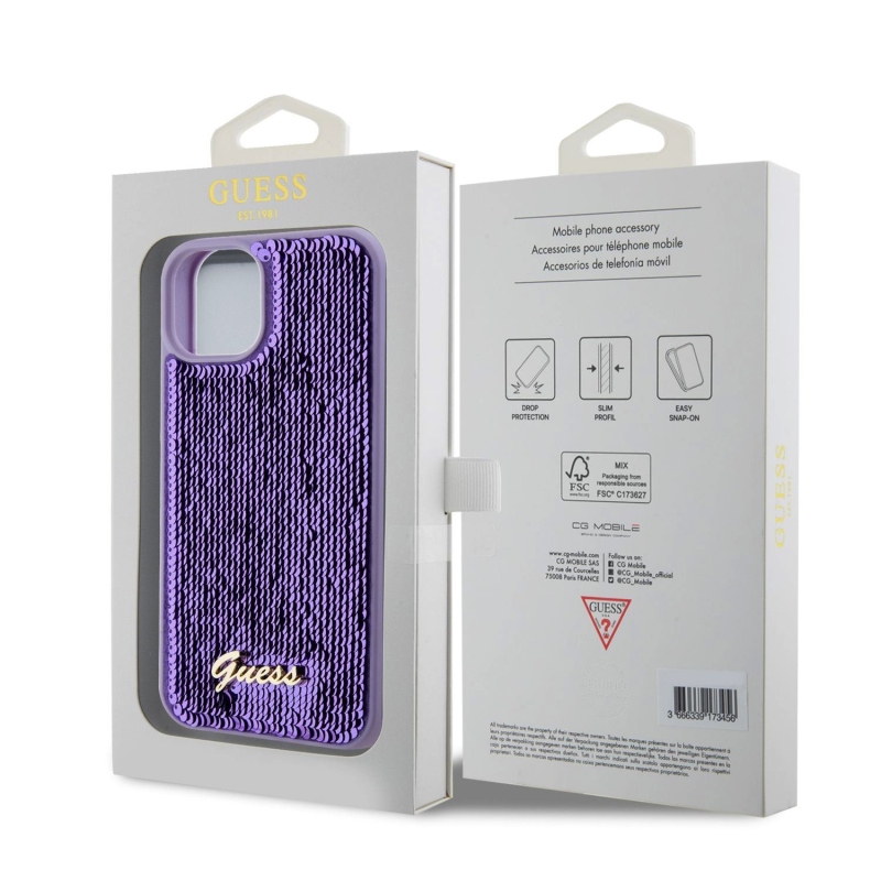 Guess Sequin Script Logo Zadní Kryt pro iPhone 13 Purple
