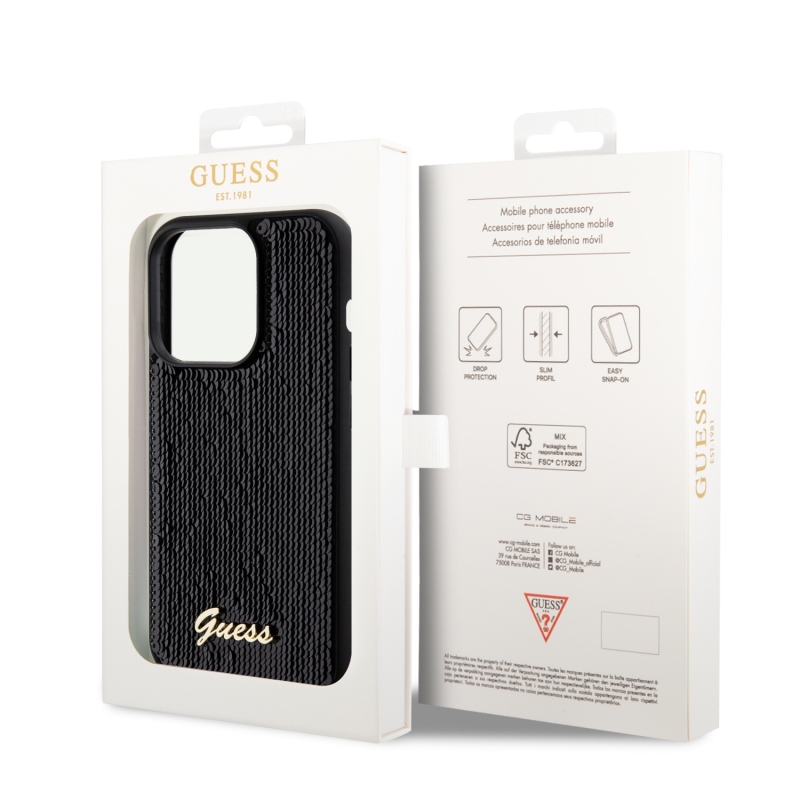 Guess Sequin Script Logo Zadní Kryt pro iPhone 14 Pro Black