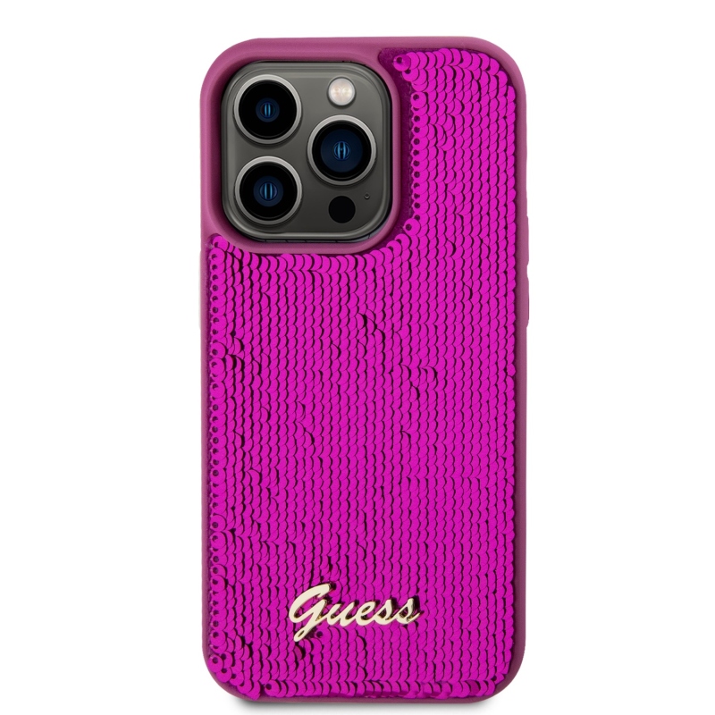 Guess Sequin Script Logo Zadní Kryt pro iPhone 14 Pro Magenta