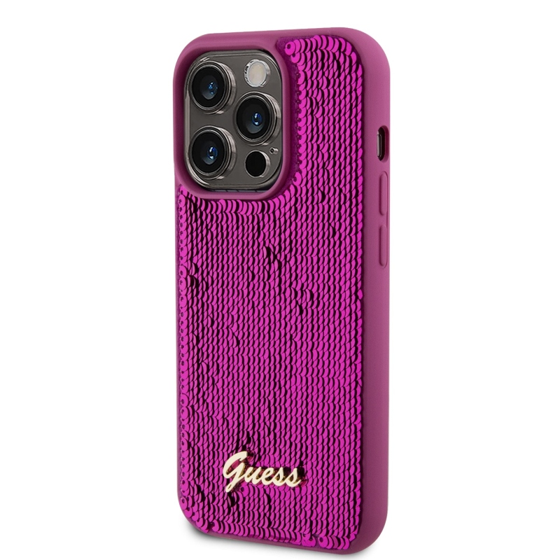 Guess Sequin Script Logo Zadní Kryt pro iPhone 14 Pro Magenta