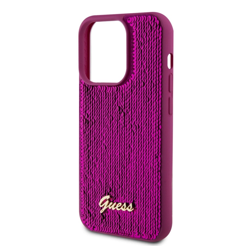 Guess Sequin Script Logo Zadní Kryt pro iPhone 14 Pro Max Magenta