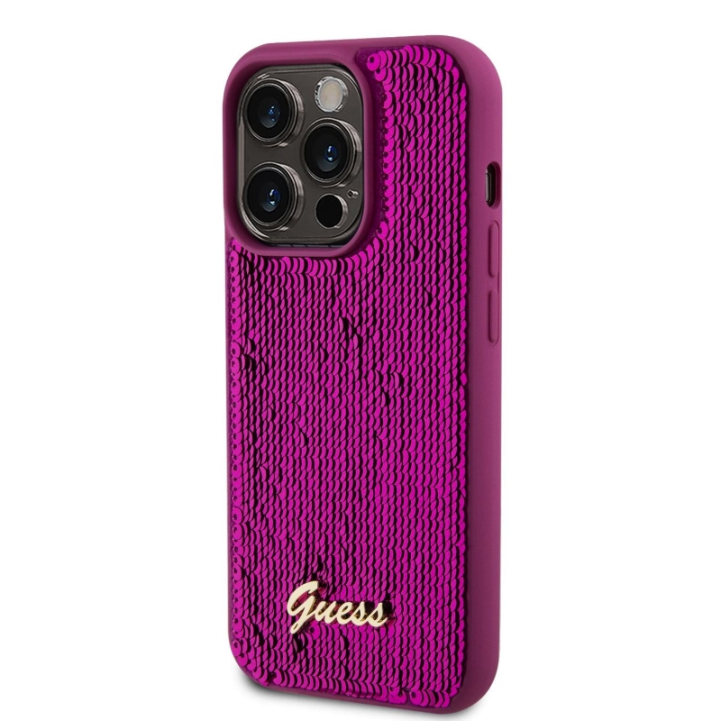 Guess Sequin Script Logo Zadní Kryt pro iPhone 14 Pro Max Magenta