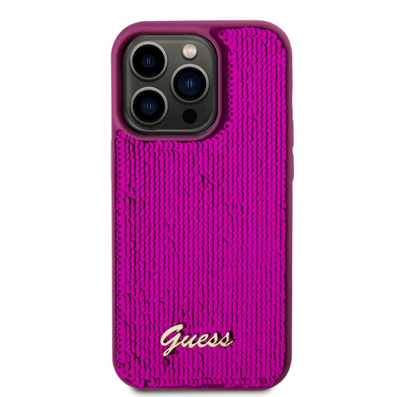 Guess Sequin Script Logo Zadní Kryt pro iPhone 14 Pro Max Magenta