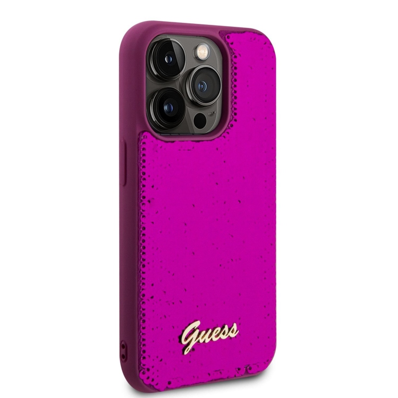 Guess Sequin Script Logo Zadní Kryt pro iPhone 14 Pro Max Magenta