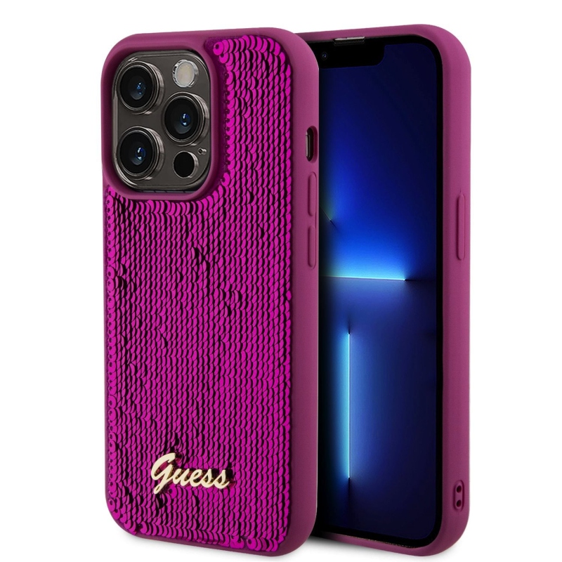 Guess Sequin Script Logo Zadní Kryt pro iPhone 14 Pro Max Magenta