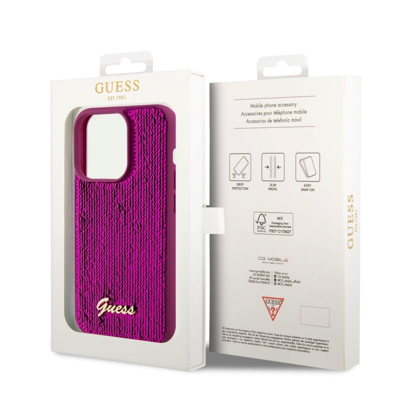 Guess Sequin Script Logo Zadní Kryt pro iPhone 14 Pro Max Magenta