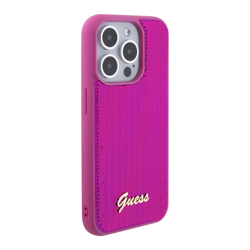 Guess Sequin Script Logo Zadní Kryt pro iPhone 15 Magenta