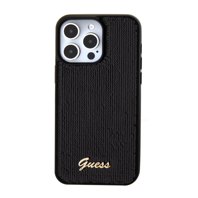 Guess Sequin Script Logo Zadní Kryt pro iPhone 15 Pro Black