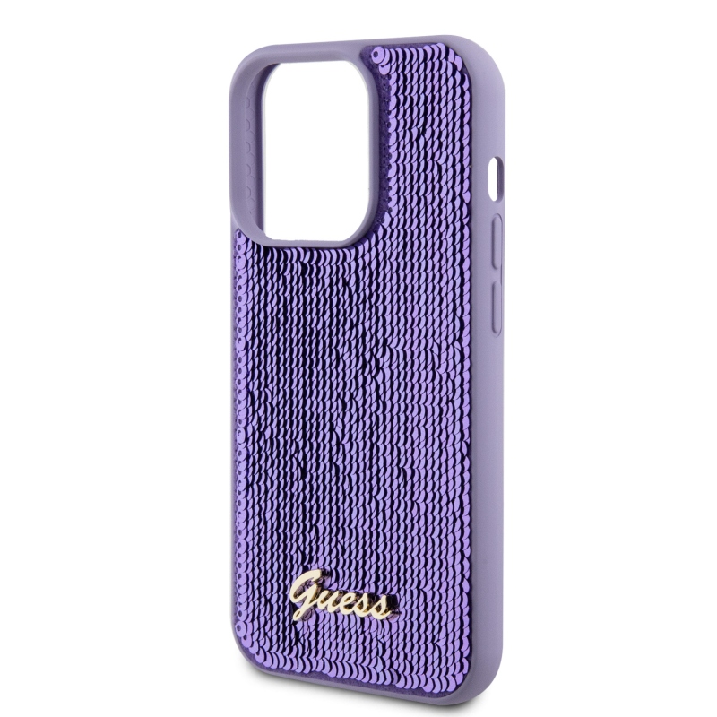 Guess Sequin Script Logo Zadní Kryt pro iPhone 15 Pro Max Purple
